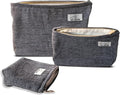 HAPPYHEIDI Gray Velvet Makeup Bag Set 3 with Compartment Cosmetic Toiletry Travel Pouch,Purse Accessory Organizer, 3-Size, Canvas Lined