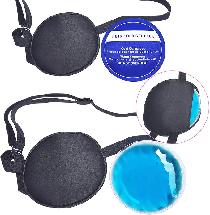 Cooling Eye Patches for Puffy Eyes, Pure Silk Ice Eye Patch, Single Eye Mask, Medical One Eye Cover Cold Hot Therapy Strabismus Lazy Eyes After Surgery Adult Kid Pirate Eyepatch (Big&Small Black)