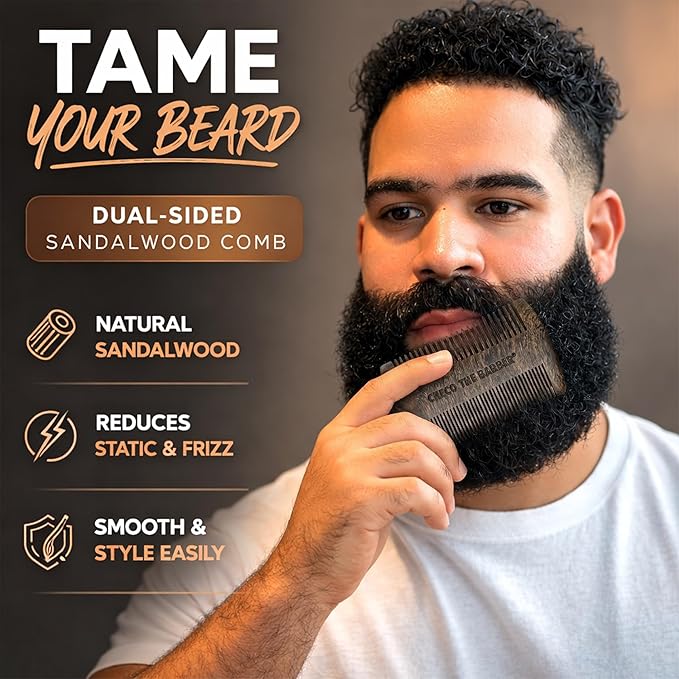 Sandalwood Beard Comb for Men – Pocket-Size Anti-Static Wooden Grooming Comb with Protective Case – For Beard, Mustache & Hair