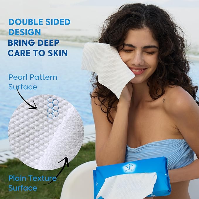 WITHU Disposable Face Towels – Ultra-Soft Biodegradable Face Cleansing Wipe, Makeup Remover Wipes, Facial Cleansing Cloths, Travel Face Towels, Multi-Use Dry Washcloths for All Skin Types, 20 Count