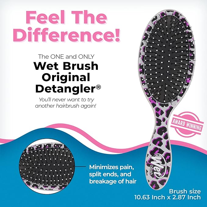 Wet Brush Original Detangler Brush - Pink Leopard, Safari - All Hair Types - Ultra-Soft Bristles Glide Through Tangles with Ease - Pain-Free Comb for Men, Women, Boys & Girls (Pack of 2)