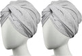 Conair Cotton Hair Towel Wrap & Twist for Women, Fast Drying Ultra-Absorbent Hair Plop for All Types and Lengths, Turban-Style Cotton Towel Helps Maintain Natural Curl Style, Gray, (Pack of 2)