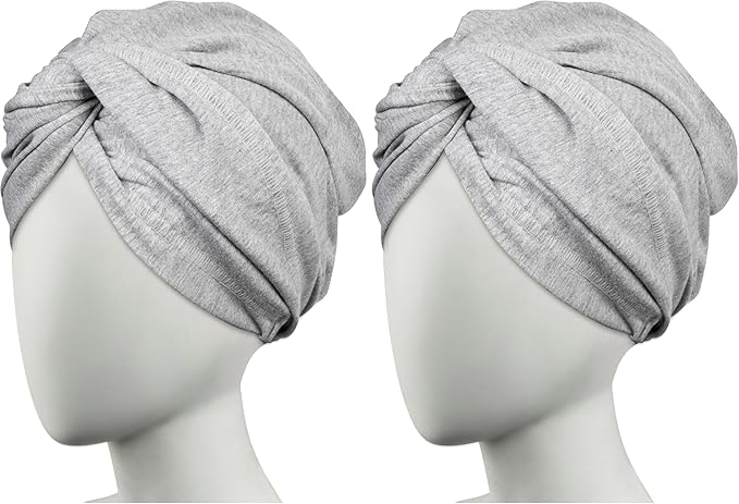 Conair Cotton Hair Towel Wrap & Twist for Women, Fast Drying Ultra-Absorbent Hair Plop for All Types and Lengths, Turban-Style Cotton Towel Helps Maintain Natural Curl Style, Gray, (Pack of 2)