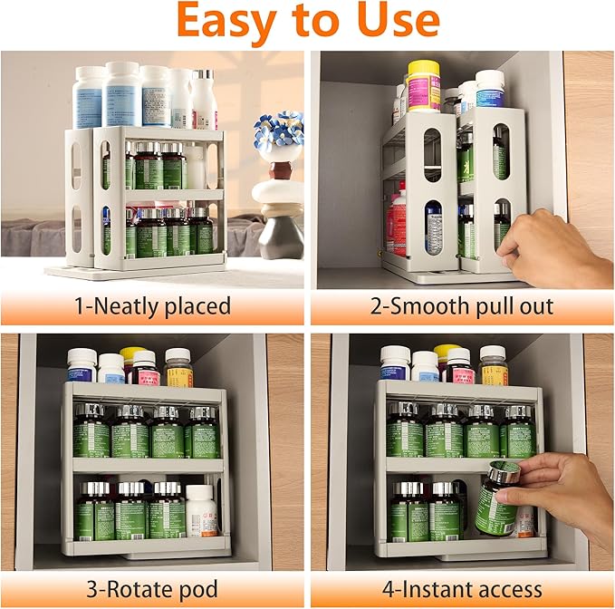 Medicine Organizer 2 Three-Decker Shelves Cabinet Storage Rack Organizer for Holding Vitamins, Supplements Cosmetics (9”H x 5.8”W x 10.4”D) (Natural White)