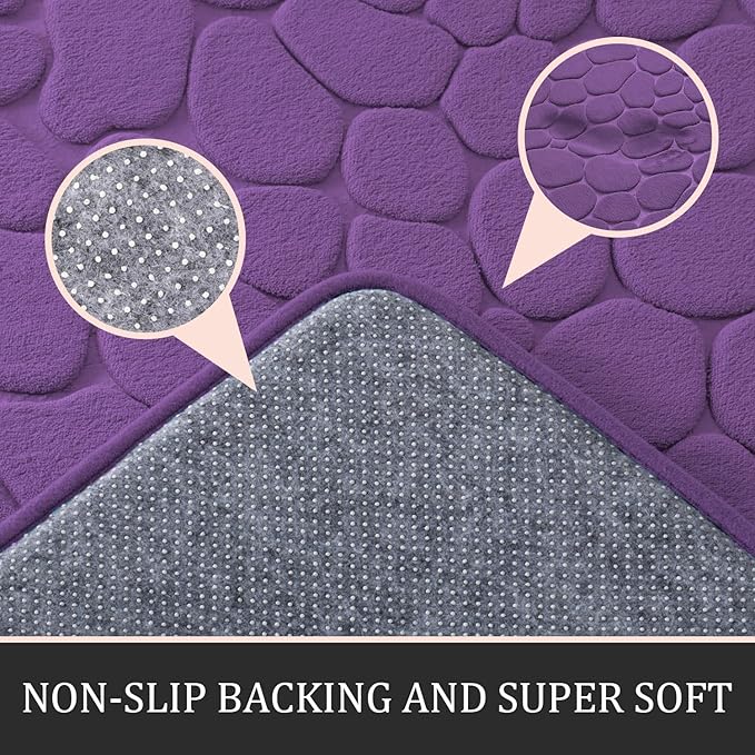 YIHOUSE Bathroom Rugs Mat Set 3 Piece Purple, Memory Foam Bath Mats Sets, Non Slip Water Absorbent Washable Bath Rugs for Sink, Toilet and Floor
