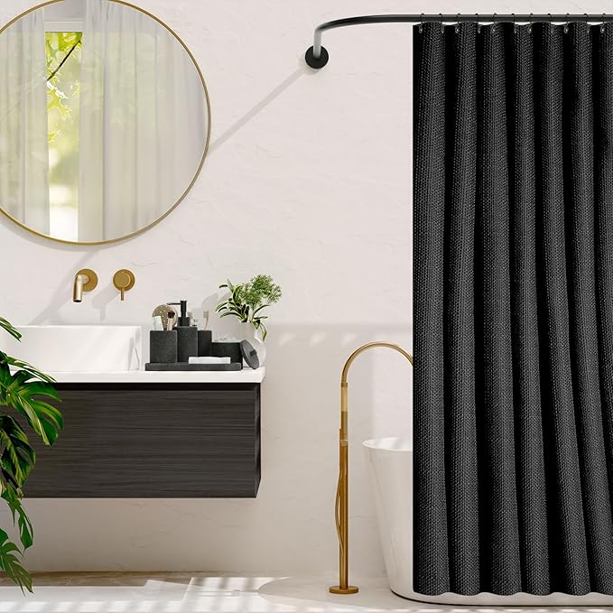 Clara Clark Coal Black Bathroom Set - Bathroom Sets with Shower Curtain and Rugs, 26PC Bathroom Accessory Set, Shower Curtain Set with Adhesive Corner Shower Caddy Hanging & Soap Dispenser