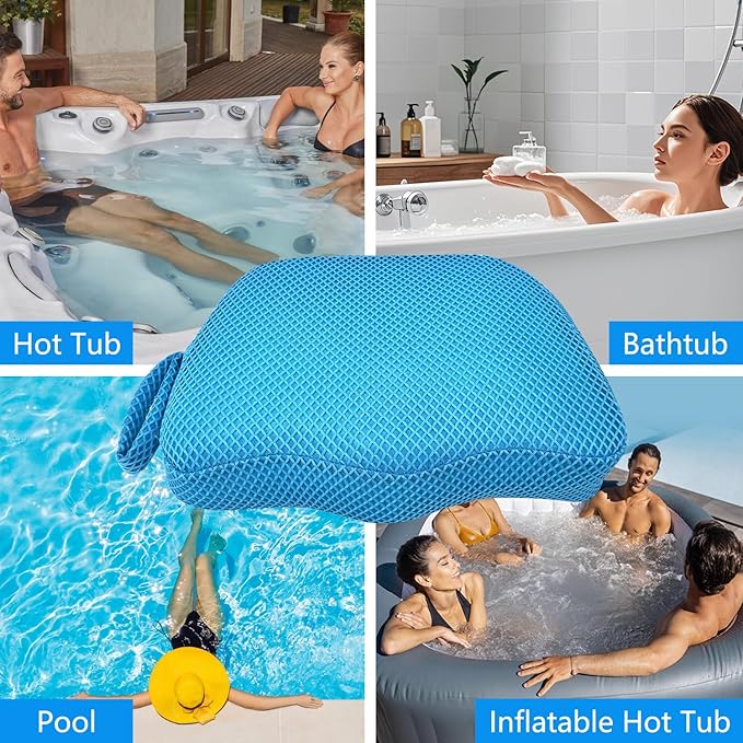 REEZEIVI Hot Tub Booster Seat for Adults,5 Inch Thick SPA Cushion,Weighted Hot Tub Cushion with Non-Slip Bottom,Quick Dry Spa seat,Washable 3D Mesh,Inflatable Hot Tub,Pool, Bathtub (Bue)
