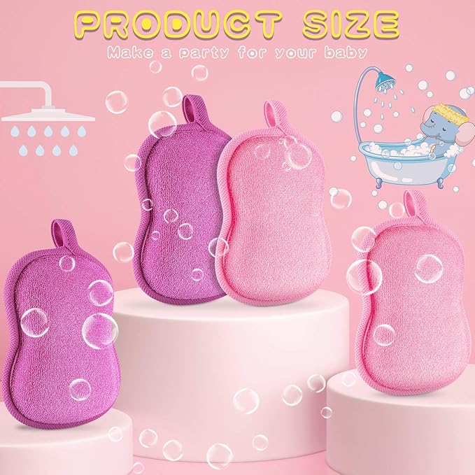 Tatuo 4 Pieces Baby Bath Sponge Cotton Baby Sponge Toddler Soft and Absorbent Loofah for Kids Babies Men Women (Red, Purple)