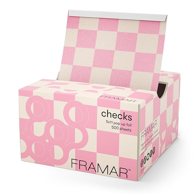 FRAMAR Pink Checkered Hair Foil – Hair Foils For Highlighting, Pop Up Foil For Hair Highlighting, Salon Foils For Hair Highlighting Kit, Long Hair Foils For Bleach, Salon Foils For Hair Stylist – 500