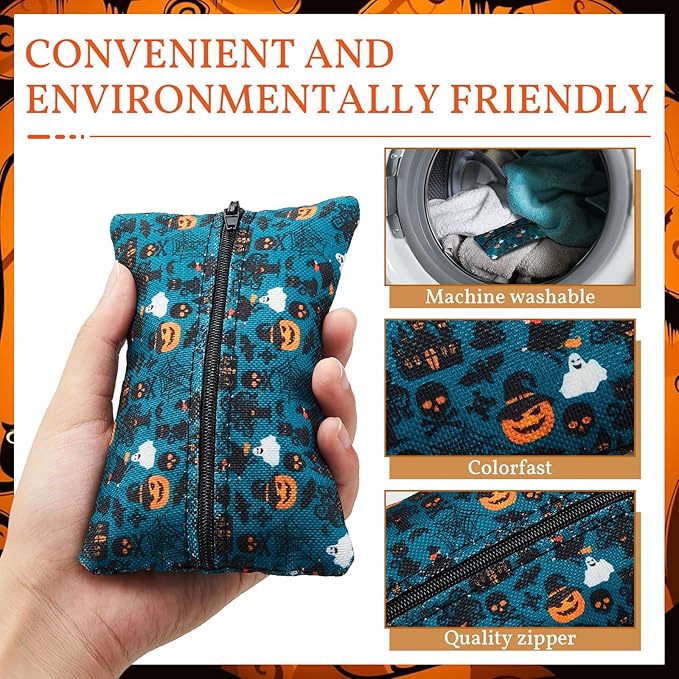 Sherr 5 Pieces Tissues Purse Pocket Tissue Holder Reusable Travel Tissue Pouch Fabric Zipper Enclosed Small Size Bat Pattern Tissue Holder for Purse Coins for Halloween, 5.25 x 3 Inches (Pumpkin)