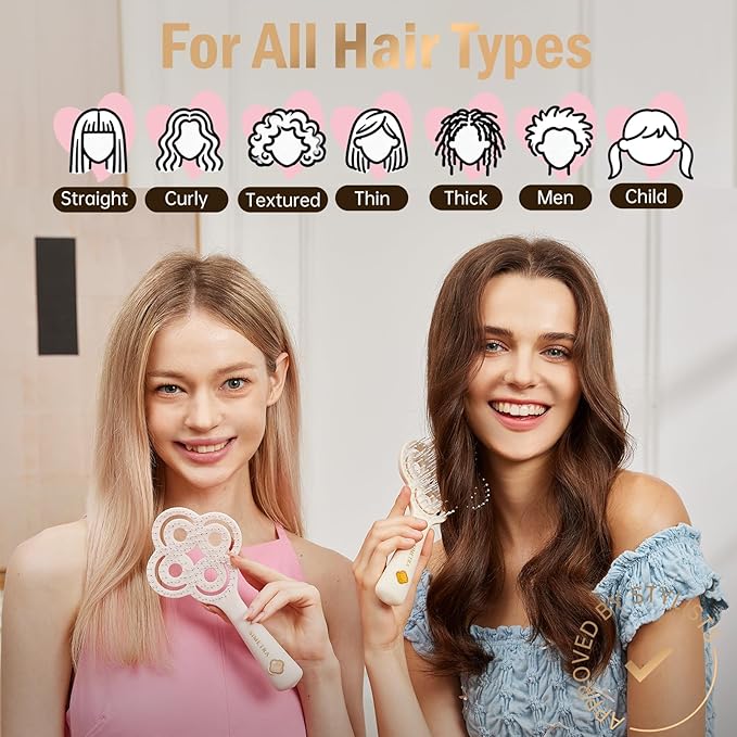 Simetra Detangler Hair Brush for Woman and Men, Original Detangling Brush for Curly Hair/Fine &Thick/Wet & Dry Hair, Flexible Bristles Hairbrush - Natural Crystal Inlay & 14K Gold Plating