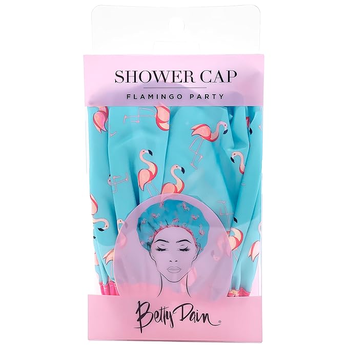 Reusable Shower & Bath Cap & Lined, Oversized Waterproof Shower Caps Large Designed for all Hair Lengths with PEVA Lining & Elastic Band Stretch Hem Hair Hat - Fashionista Flamingo Party