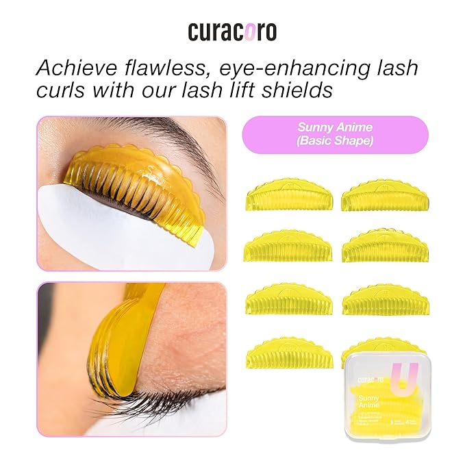 Curacoro Lash Lift Shields, 8 Pcs/4 Sizes Lash Lift Rods, Lash Lift Pads for Eyelash Curling and Lifting, Reusable Silicone Lash Rods For Eyelash Perm Lamination