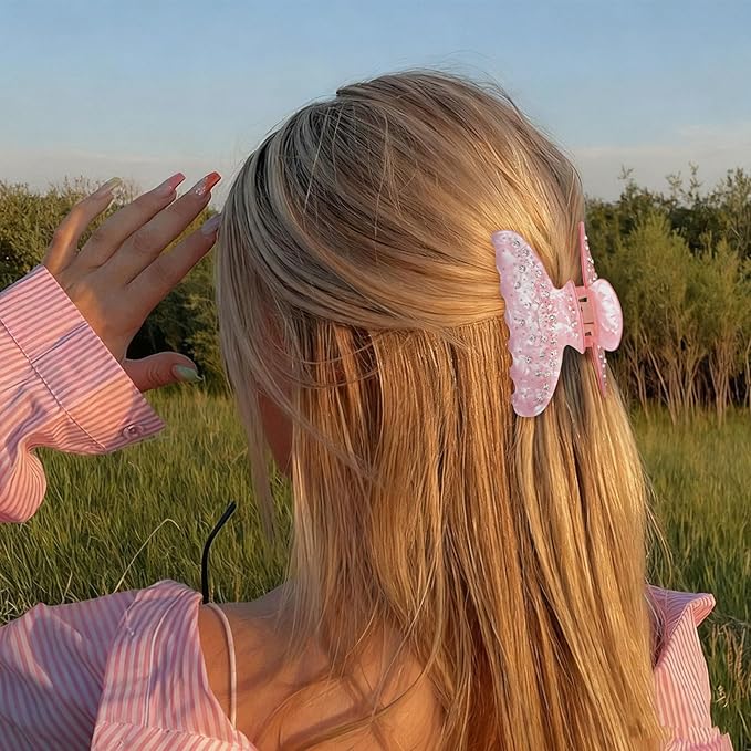 ACO-UNIT 2 Pack Hair Claw Clips for Women Acrylic Claw Clips for Thick Hair Non-slip Clip for Hair Large Claws Hair Accessories for Women Girls(Pink&White)