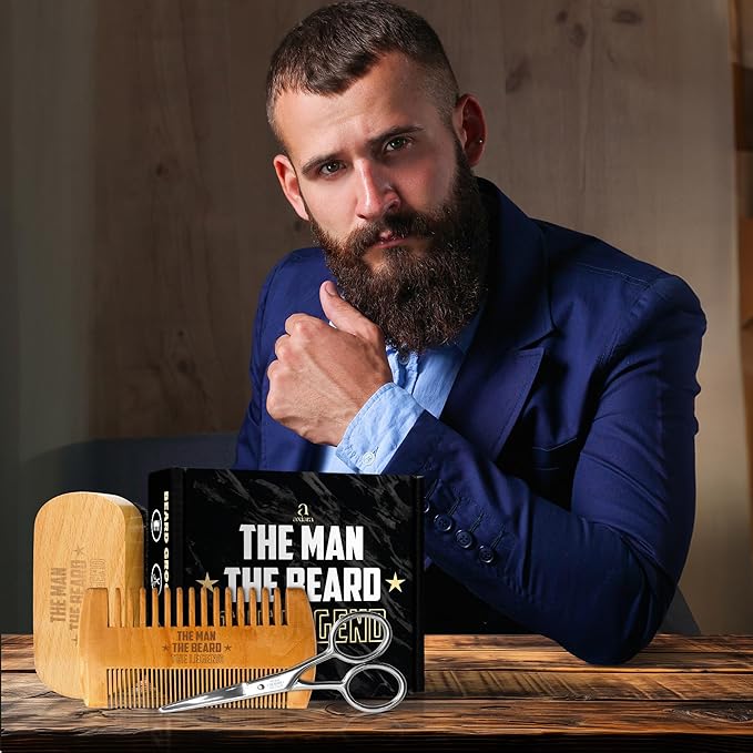Grooming Gifts for Men - Beard Kit Grooming and Care with Brush, Comb, Scissors & Storage Bag - Anniversary Retirement Birthday Gifts for Men Dad Grandpa, Husband Birthday Gift Ideas
