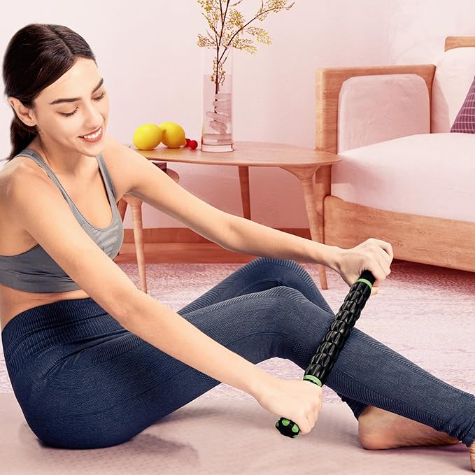 YANSYI 9-Roller Muscle Massage Stick - Deep Tissue Foam Roller for Pain Relief & Recovery, Portable Muscle Roller for Athletes, Back, Legs, Soreness (Black)
