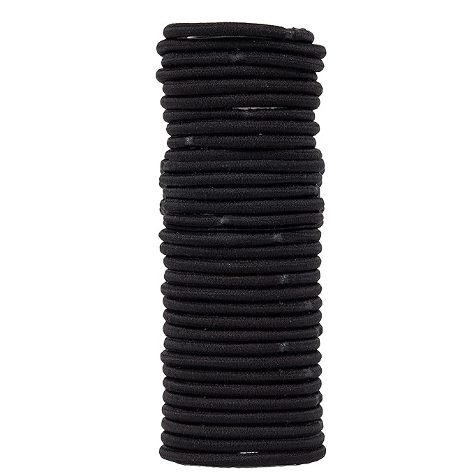 Amazon Basics No Damage Elastic Hair Ties, Ponytail Holders for All Hair Types, Snag-Free, Strong Hold, Black 4 MM, 32 Count