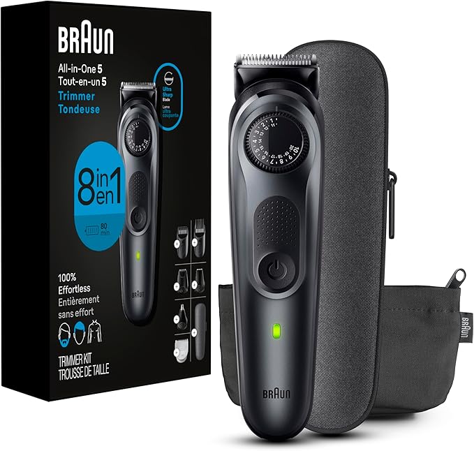 Braun All-in-One Style Kit Series 5 5471, 8-in-1 Trimmer for Men with Beard Trimmer, Body Trimmer for Manscaping, Hair Clippers & More, Ultra-Sharp Blade, 40 Length Settings, Waterproof