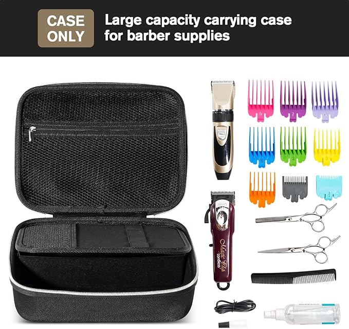 ProCase Hard Hair Clippers Case, Barber Supplies Hair Cutting Tool Accessories Storage Organizer, Trimmer Travel Bag for TPOB/Hatteker/Oneisal/Wahl 5Star/Andis Men Razor Guard Grooming Kits -Black