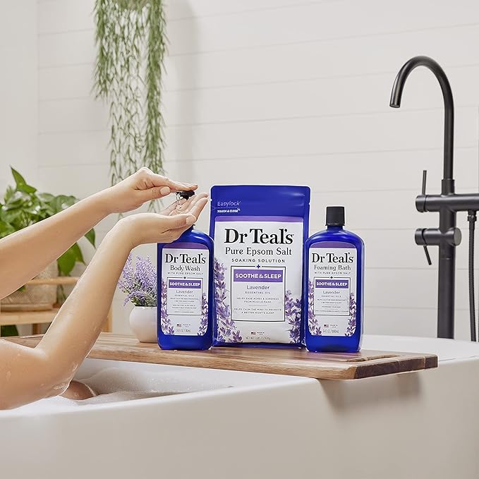 Dr Teal's Body Wash with Pure Epsom Salt, Soothe & Sleep with Lavender, 24 fl oz (Pack of 4)