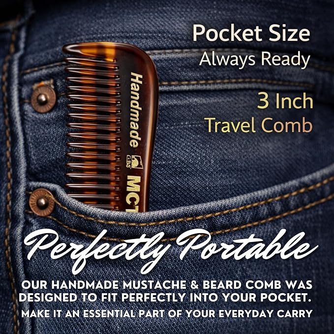 GENTS Mustache and Beard Styling Comb, pocket sized (Tortoise Shell, 3 Pack)