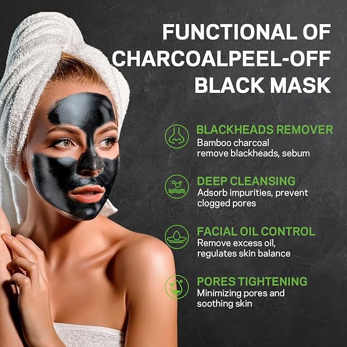 Blackhead Remover Mask, Charcoal Peel Off Face Mask Kit, (100g) Deep Pore Cleans,Oil Control, Blackheads Peel Off Black Mask for Men & Women – Includes Brush,Extractor Tool