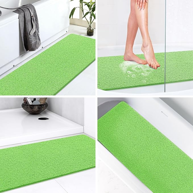LuxStep Shower Mat Bathtub Mat,40x16 inch, Non-Slip Bath Mat with Drain, Quick Drying PVC Loofah Bathmat for Tub,Shower,Bathroom,Grass Green