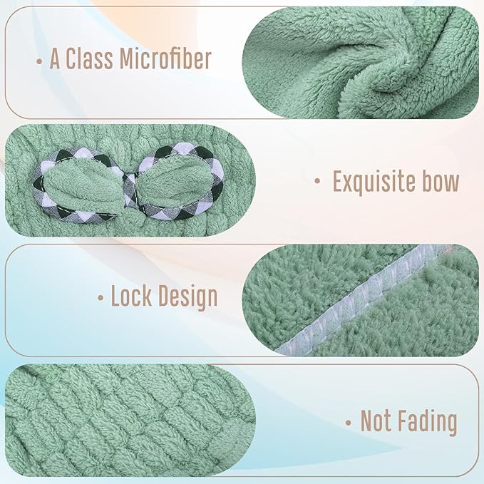 Microfiber Hair Drying Towel, 2 Pcs Fast Coral Velvet Absorbent Quick Dry Caps, Soft Towel for Women Wet Long Thick Hair (Khaki+Green)