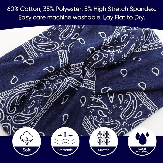 DRESHOW 4 Pack Turban Headbands for Women Wide Vintage Head Wraps Knotted Cute Hair Band Accessories