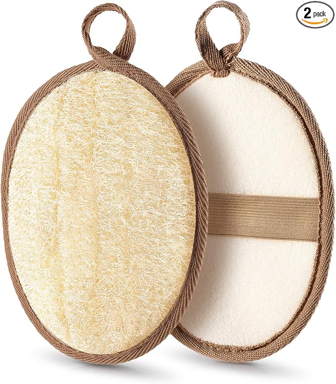 2PCS Natural Exfoliating Loofah Body Scrubber, Loofah Exfoliating Body Scrubber for Bath, Made with Natural Egyptian Shower Loofah Sponge, Shower Exfoliator for Women and Men