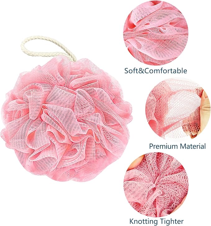 Bath Loofah Sponge, 60G Shower Loofah Exfoliating Body Scrubber Sponge, 4 Count Bath Mesh Pouf Ball for Women and Men (Light Color)