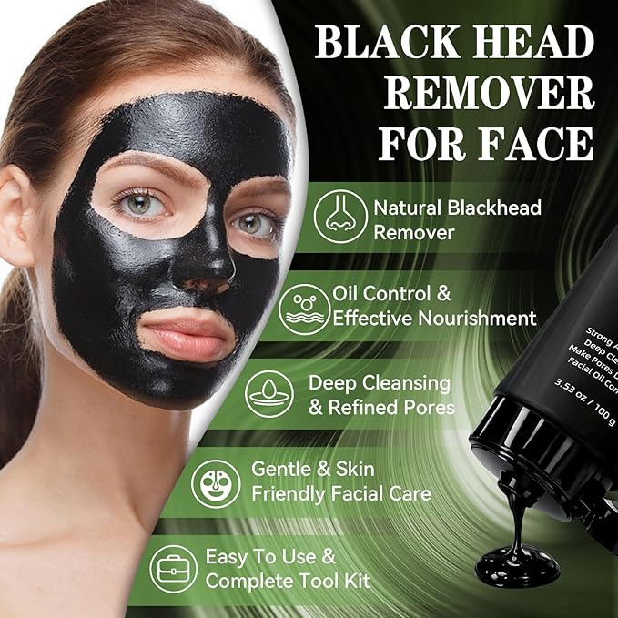 Blackhead Remover Mask, Charcoal Peel Off Face Mask 3.53oz, Black Head Remover for Face &Nose, With Brush, Extractor Tool, Deep Pore Cleansing Dirt, Excess Oil and Blackheads for Men & Women