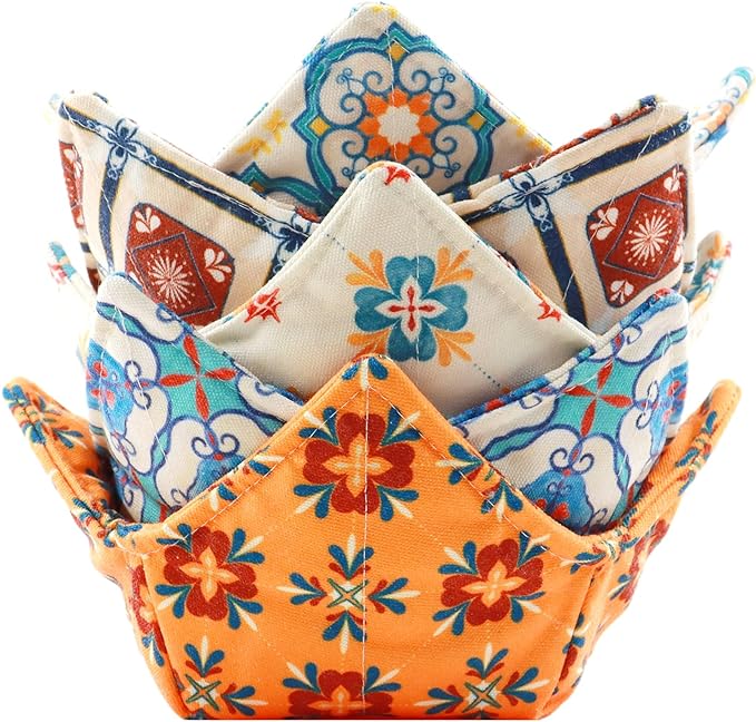 Cotton Microwavable Bowl Cozy, Microwave-Safe Hot Bowl Holders, Soup Bowl Cozy Bowl Hot Pads (V)