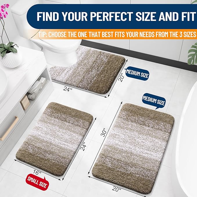 OLANLY Bathroom Rug Set 2 Piece, Soft Absorbent Microfiber Bath Mats and U-Shaped Contour Toilet Rug, Non-Slip, Machine Wash Dry, Plush Shaggy Bath Mats for Bathroom (30"x20"+24"x20", Coffe)