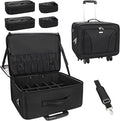 MONSTINA Rolling Makeup Train Case, Cosmetology Case on Wheels Makeup Artist Bag Professional Cosmetics Beauty Hairdresser Bag Hairstylist Cosmetic Bag with 4 Bags Extra Large Makeup Bag with Wheels