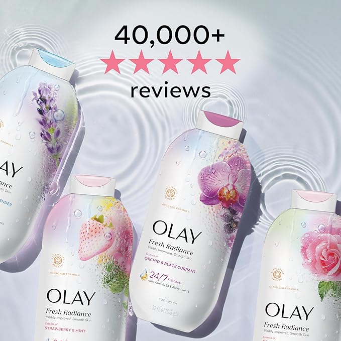 Olay Body Wash for Women, Fresh Radiance, 24/7 Skin-Loving Freshness, Visibly Radiant, Plant Based Cleansers, Vitamin B3 & Antioxidant Blend, All Skin Types, Rose Water & Sweet Nectar Scent, 35 fl oz