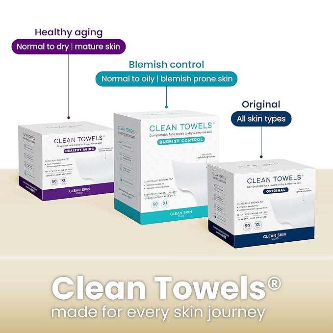 Clean Skin Club Bamboo Viscose Clean Towels® XL 100% USDA Biobased Face Towel, Disposable Face Towelette, Makeup Remover Dry Wipes, Ultra Soft, 50 Ct, 2 Pack