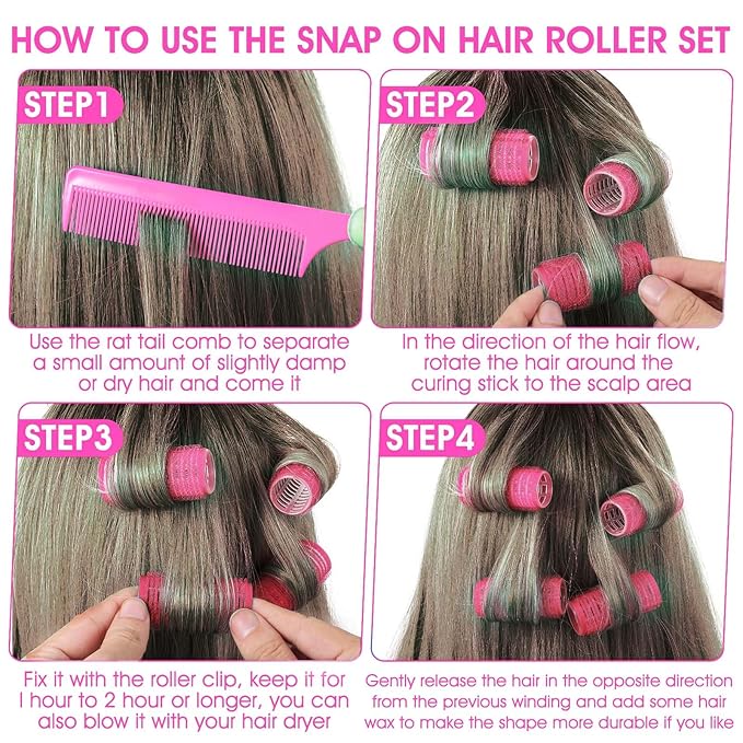 18pcs Self Grip Small Hair Rollers with Rat Tail Comb Plastic Hair Rollers Small Heatless Roller Hair Curlers for Pro Salon Hairdressing and DIY Hairstyles (0.98 X 2.44 Inch)