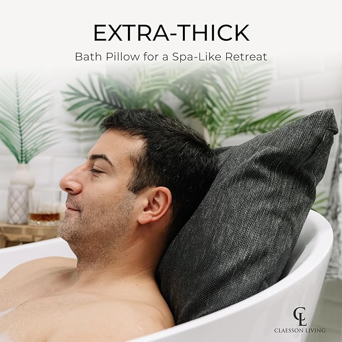 Luxury Bath Pillow for Tub - Thick and Comfortable Bathtub Pillow Support for Head and Neck and Back - Washable Quick-Drying Bath Pillows - Bath Cushion for Home Spa - Fits Any Bathtub - Dark Gray