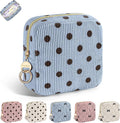 Period Bag for Teen Girls, Corduroy Cute Sanitary Napkin Storage Bag, Menstrual Pad Pouches Tampon Holder for Purse (Blue-Polka Dots)