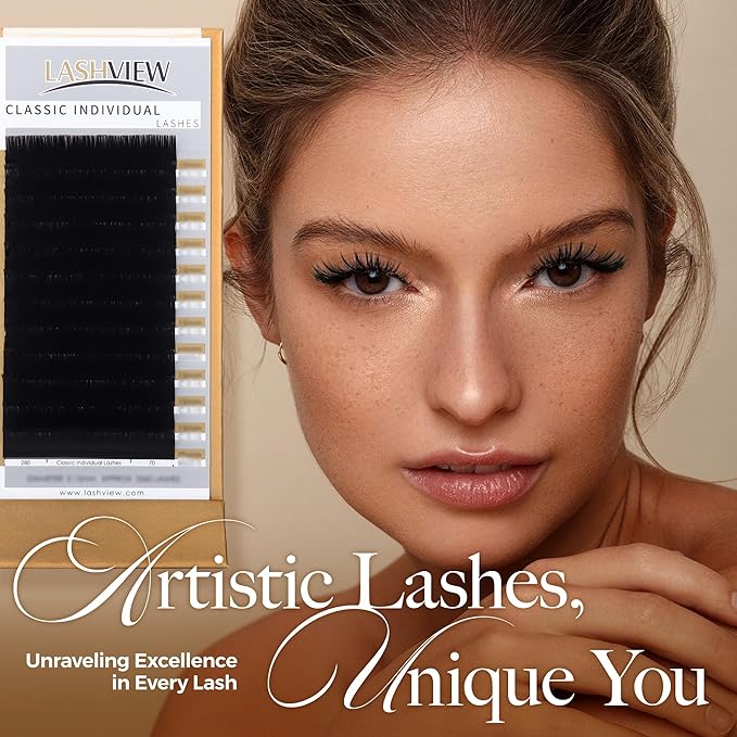 LASHVIEW 0.20 Thickness C Curl11mm Silk Fake Eyelash Extensions Natural Thick Lashes Semi-Permanent Individual Eyelashes Application for Professional Salon Use