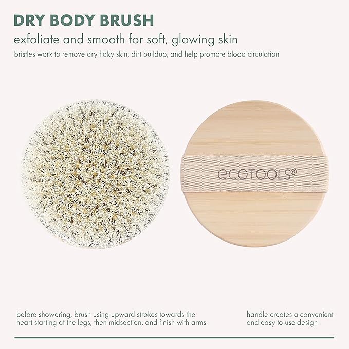 EcoTools Deep Cleansing Facial Brush, Makeup Remover Tool + Dry Brushing Body Brush for Circulation, Cellulite Massage, Dead Skin Removal, Self-Care Gifts, Natural Beige, Synthetic