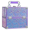 FRENESSA Makeup Case Organizer Makeup Box Cosmetic Train Case Portable Make Up Artist Travel Case Storage Box 4 Trays with Dividers Lockable Hard Train Case Nail Tech Supply Storage Shiny Purple