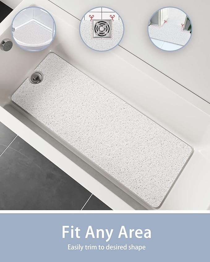 Non Slip Shower Mats for Inside Shower,16x24 Inch,Anti-Slip Bathtub Mats for Bathroom, Foot Scrubber Loofah Bath Mats for Shower, Quick Drying Shower Stall Mats for Wet Areas (White)