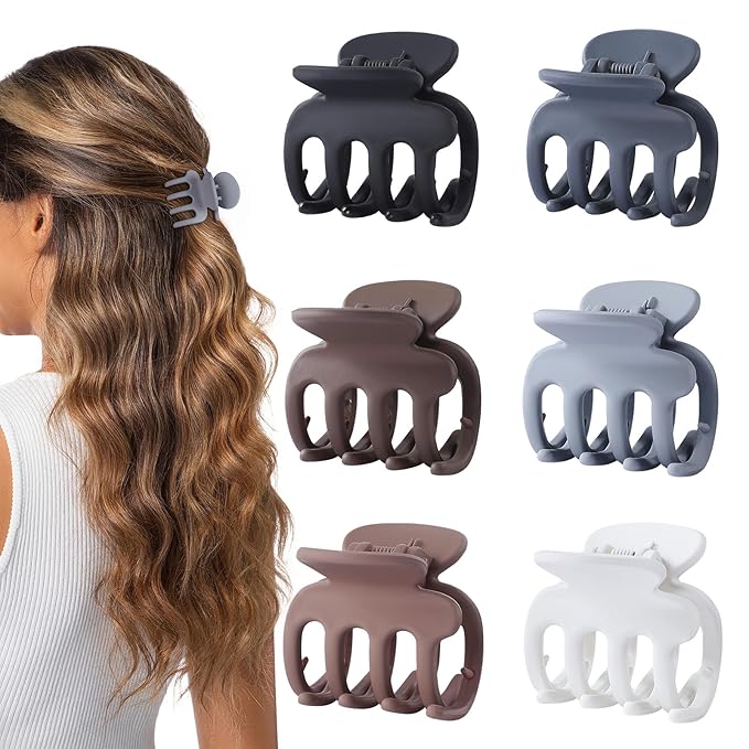 6 Pcs Hair Clips Small Claw Clips for Thin Hair Medium Matte Non-slip Hair Accessories for Women and Girls (Brown Grey)