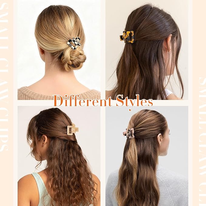 6 PCS Acetate Small Hair Clips for Women, 1.3 Inch Square Tortoise Shell Claw Clips for Thin Fine Short Hair, Durable Hair Claw Clips Leopard Print Hair Accessories for Girls