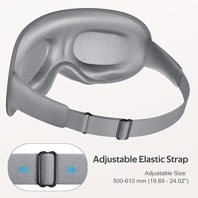 Sleep Mask for Men Women - 100% Blackout Eye Masks for Sleep - 3D Soft Sleeping Mask for Side Sleepers - Zero Pressure Lash Extensions Eye Cover Shade for Airplane Travel Essentials, Grey