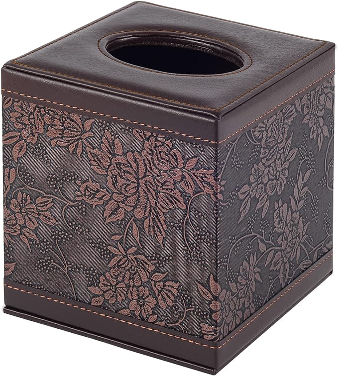 Antique Leather Square Tissue Box Cover/Holder,RHCSZ Table Napkin Case Dispenser,Facial Tissues Organizer with Magnetic Bottom for Home Office,Tissues Cube Box (Retro)
