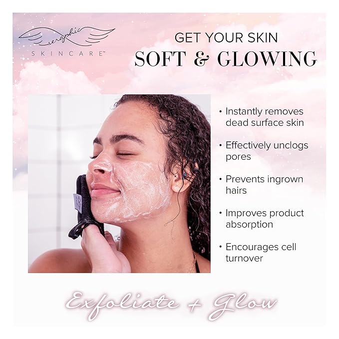Seraphic Skincare Premium Exfoliating Facial Mitt (2pc) – Dual-Sided Face Scrubber Exfoliator & Dead Skin Remover, Makeup Remover for Gentle Cleansing & Exfoliation – Korean Face Exfoliating Glove