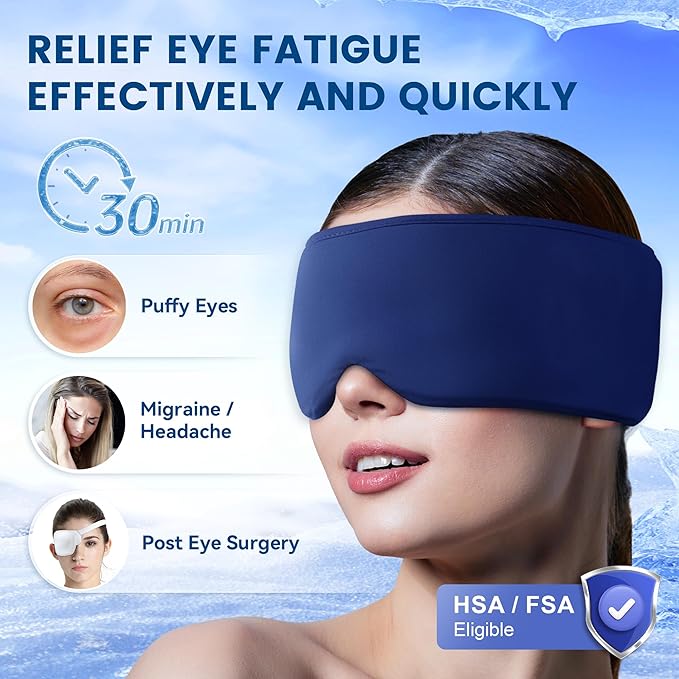 FACEMOON Ice Cold Packs for Eye Compress: Cooling Relief for Puffy Eyes Headache Migraines Stye Dry Eyes Therapy - Large Gel for Long Lasting Comfort Reusable Flexible, 2 pcs for Family Blue Black
